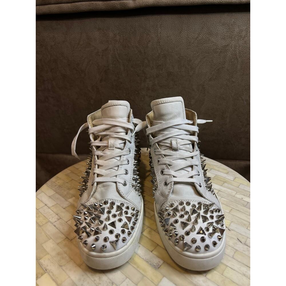 Christian Louboutin "Lou Pik Pik" White Leather High-Top Sneakers - Picture 2 of 7